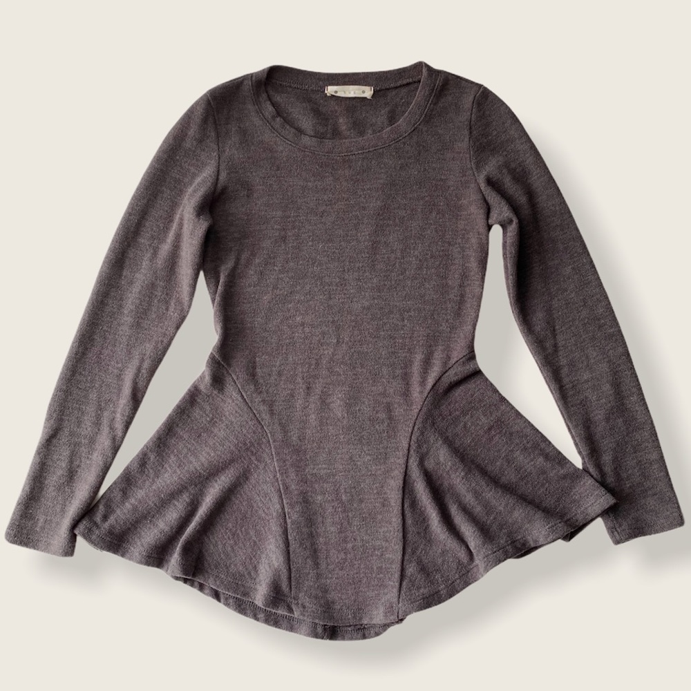 Fitted Gray-Brown Crewneck Knit Peplum Sweater